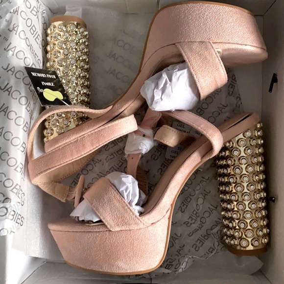 Jacobies Blush Pink Platform Sparkle Gold Heels 6​ - Picture 13 of 15